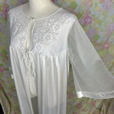 Vtg Lorraine LARGE Lace Peignoir Dressing Gown Robe White Bridal Floral Lingerie picture