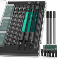 Metal Mechanical Pencils Set 3 Pack 1.3 Mm Black Ambidextrous Refillable picture