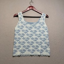 Oleana Knit Tank Top Women Large Blue Floral Silk Wool N. 5267 Espeland Norway picture
