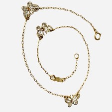 Vintage Dainty JCM Jacmel 10K Solid Gold Filigree Butterflies Chain Anklet 9-10” picture