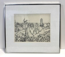 Vintage Lisa Brotman Graphite Drawing Or Etching Print Signed Framed Dated picture