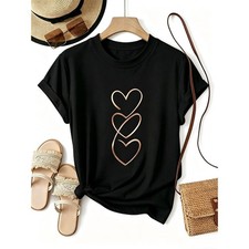 Women's T‑Shirt Elegant Rose‑Gold Heart Simple Versatile Daily Wear Top picture