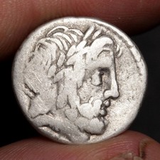 Jupiter King of the Gods Denarius 87BC Ancient Roman Republic Silver Coin Dossen picture