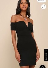 NWT Lulus Women's Cheers to This Black Off the Shoulder Bodycon Mini Dress Sz XS picture
