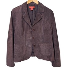 Sundance Suede Jacket Size 6 Womens Chocolate Brown Leather Whipstitch Blazer picture