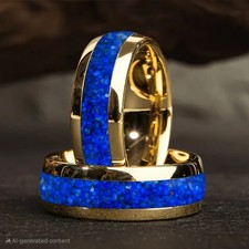 4/6/8MM Tungsten Carbide Ring Band Dome Edges Lapis Lazuli Inlay Ring for Gift picture