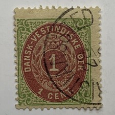 1873/1898 DANISH WEST INDIES 1C STAMP NORMAL FRAME CHRISTIANSTED SON CANCEL picture