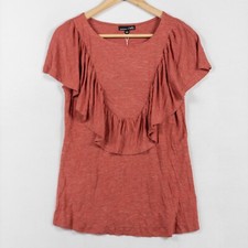 RXB Knit Top Womens Sz Small Heather Red Rayon Cotton Ruffle Trim Flutter Sleeve picture