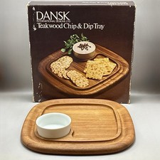 Vintage Dansk Teak Wood Chip & Dip Tray Square Cheese Charcuterie Board & Bowl picture