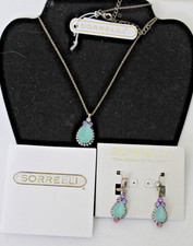 Retired Signed Sorrelli Silver tone Pendant & Drop Pierced Earrings Mint Delite picture