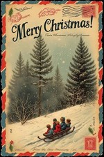 Merry Christmas Vintage Winter Sledding Holiday Poster picture