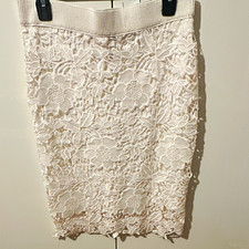Papaya Women's L Ivory Floral Lace Knee Length Pencil Skirt Pull-On Elastic picture