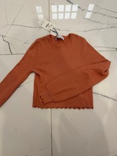 Zara Rust Ribbed Scallop Hem Knit Top NWT M picture