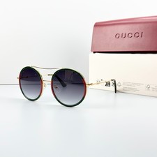 Gucci GG0061S 003 Round Gold Frame Green Red Trim Gradient Sunglasses w/ Box picture