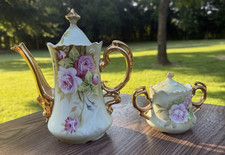 Vintage LEFTON Green Heritage Pink Rose Teapot 3065 Sugar Bowl 05851 2 Piece Set picture