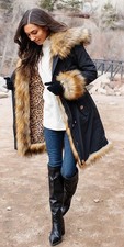 Women's Donna Salyers' Fabulous-Furs Puffer Coat, 2X, Black & Brown Leopard picture