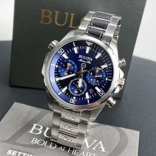Men's Bulova Marine Star Blue Dial Chronograph 96B256 Quartz New Watch 43mm picture