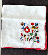 NOS Vtg 1950s Swiss Canton Shields Handkerchief Embroidered Souvenir Linen 11