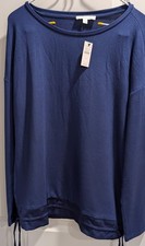 Talbots NWT Women’s Small Blue Boat Neck Drawstring Hem Long Sleeve Top - 1094 picture