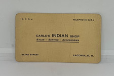 Carles INDIAN SHOP Sales Service Accessories Laconia NH Tel 825-J VTG MOTORCYCLE picture