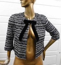 St John Black Gray White Silver Tweed Knit Jacket sz 8 picture