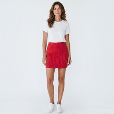 Vintage Early 90s Esprit Sport Red Polka Dot Denim Mini Skirt Size 7/8 (Now 3/4) picture