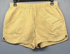 C&C California Shorts Womens Large Yellow Linen Blend Pull On L Coastal Beach picture