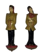 Nice MCM Asian Figurines Man Woman  Chalkware Wall Art VINTAGE  picture