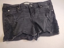 Torrid Denim Shorts Womens 14 Distressed Lace Side Panel Raw Hem Charcoal picture