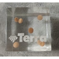 Vintage Terra Industries Acrylic Cube Paperweight Soybeans Agriculture Promo 2in picture