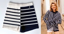 NEW 24S CHANEL  NAVY BLUE  ECRU  CC LOGO STRIPED  CASHMERE SHORTS 38 picture