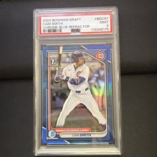 CAM SMITH PSA 9 2024 BOWMAN CHROME DRAFT BLUE REFRACTOR 1ST PROSPECT 85/150 picture