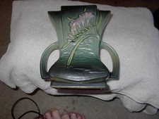 Vintage Roseville 200-7 Art Pottery Vase Double Handle shades of green picture