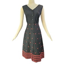 Vintage 1960's Dress Black Red White Polka Dot Short Sleeve Retro Secretary picture