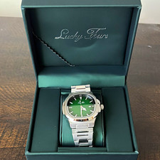 Lucky Fours Green Dial Quartz Watch 40mm Silver Stainless Steel Date w/Box picture