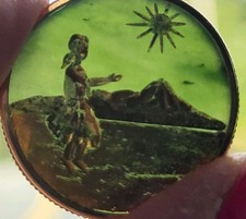 Vintage Spinach Jade Pendant 1/20th 12 K GF Hawaiin Hula NOS Hawaii picture