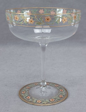 Antique Bohemian Hand Enameled Red Floral & Gold Border Champagne Glass picture