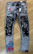 Rue 21 Premium Men's Jeans Grey Design Patch Stone Washed Skinny Fit Denim NWT picture