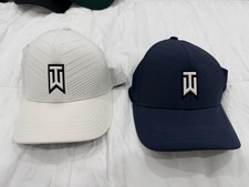 Two Tiger Woods Nike Heritage 86 Golf Hats White And Blue L/XL picture