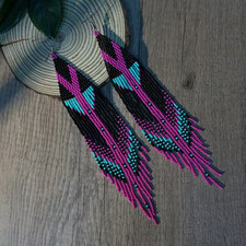 Handmade Seed Bead Fringe Earrings - Long Tassel Beaded Jewelry for Women picture
