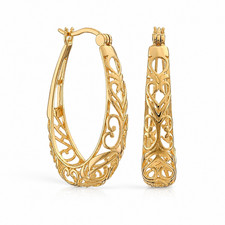 Gold Plated Hoop Dangle Earrings Fashion Jewelry For Women 18mm Medium Size Gift picture