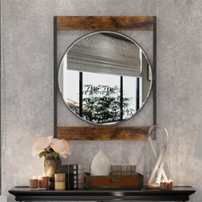 Industrial Vintage Wooden & Metal Wall Mirror Bathroom Vanity Mirror Home Decor picture