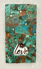 Handmade Copper Turquoise Patina “Love” Wall Art, 7.5x4” picture