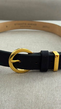 Streets Ahead Women’s Black Skinny Belt Gold Buckle Adjustable Size S picture