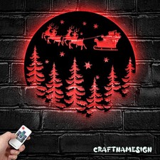 Santa Claus Metal Wall Art LED Light Santa's Sleigh Sign | Home Decor Christmas picture