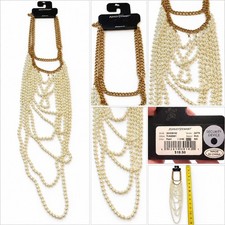 Ashley Stewart Multi Strand Faux Pearl Gold Tone Statement Necklace NWT picture