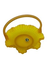 Vintage Kanawha Frosted Amber Glass Basket Hobnail Ruffled Handle UV Glow picture