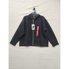 DKNY Sport Ottoman Full Zip Hoodie Black Textured Ribbed Sweatshirt DPMJ9667 XL picture
