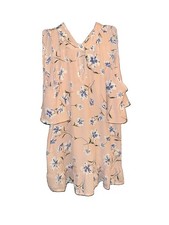 Sienna Sky Ruffle Shirt SMALL Pink White Floral Tropical Cold Shoulder Keyhole picture