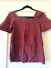 Madewell Lightspun Square Neck Top Button Back Cotton Gauze Burgundy Size XXS picture